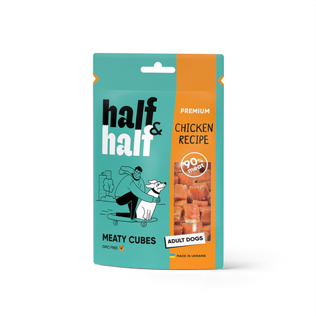 Half&Half Ласощі для собак у формі м'ясних кубиків із куркою