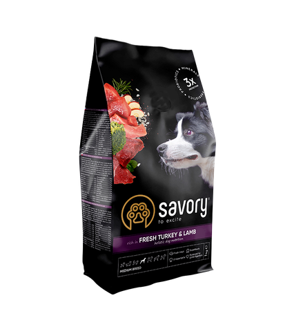 Сухий корм Savory холістик для собак середніх порід із свіжого м'яса індички і ягняти
