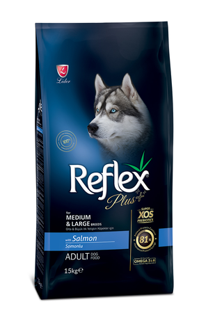 Корм сухий повноцінний та збалансований для собак середніх та великих порід Reflex Plus, з лососем